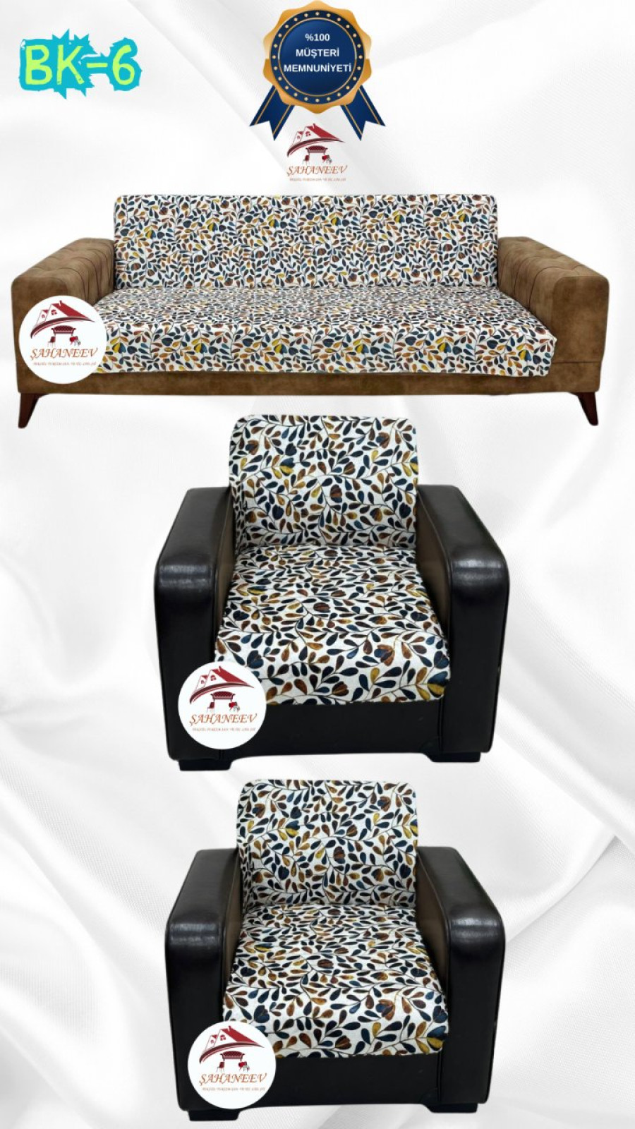 Patterned Printed Velvet Armless Sofa Cover - Elastic Flexible Sofa Set Protector Set Model BK-06 Color 3+1+1 (3 Piece Set) Custom Size