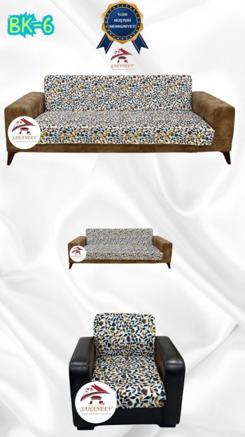 Desenli Baskılı Kadife Kolsuz Koltuk Kılıfı - Elastik Esnek Koltuk Takımı Koruyucu Set Model BK-06 Renk 3+2+1 (3 Parça Set)