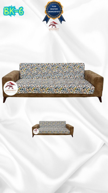 Patterned Printed Velvet Armless Sofa Cover - Elastic Flexible Sofa Set Protector Set Model BK-06 Color 3+2 (2 Piece Set)