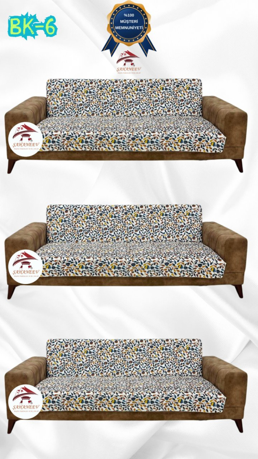 Desenli Baskılı Kadife Kolsuz Koltuk Kılıfı - Elastik Esnek Koltuk Takımı Koruyucu Set Model BK-06 Renk 3+3+3 (3 Parça Set) Özel Ölçü