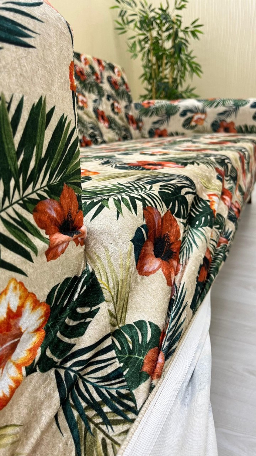 Patterned Printed Velvet Armless Sofa Cover - Elastic Flexible Sofa Set Protector Set Model BK-07 Color 2-Seater Set (1 Piece) Custom Size