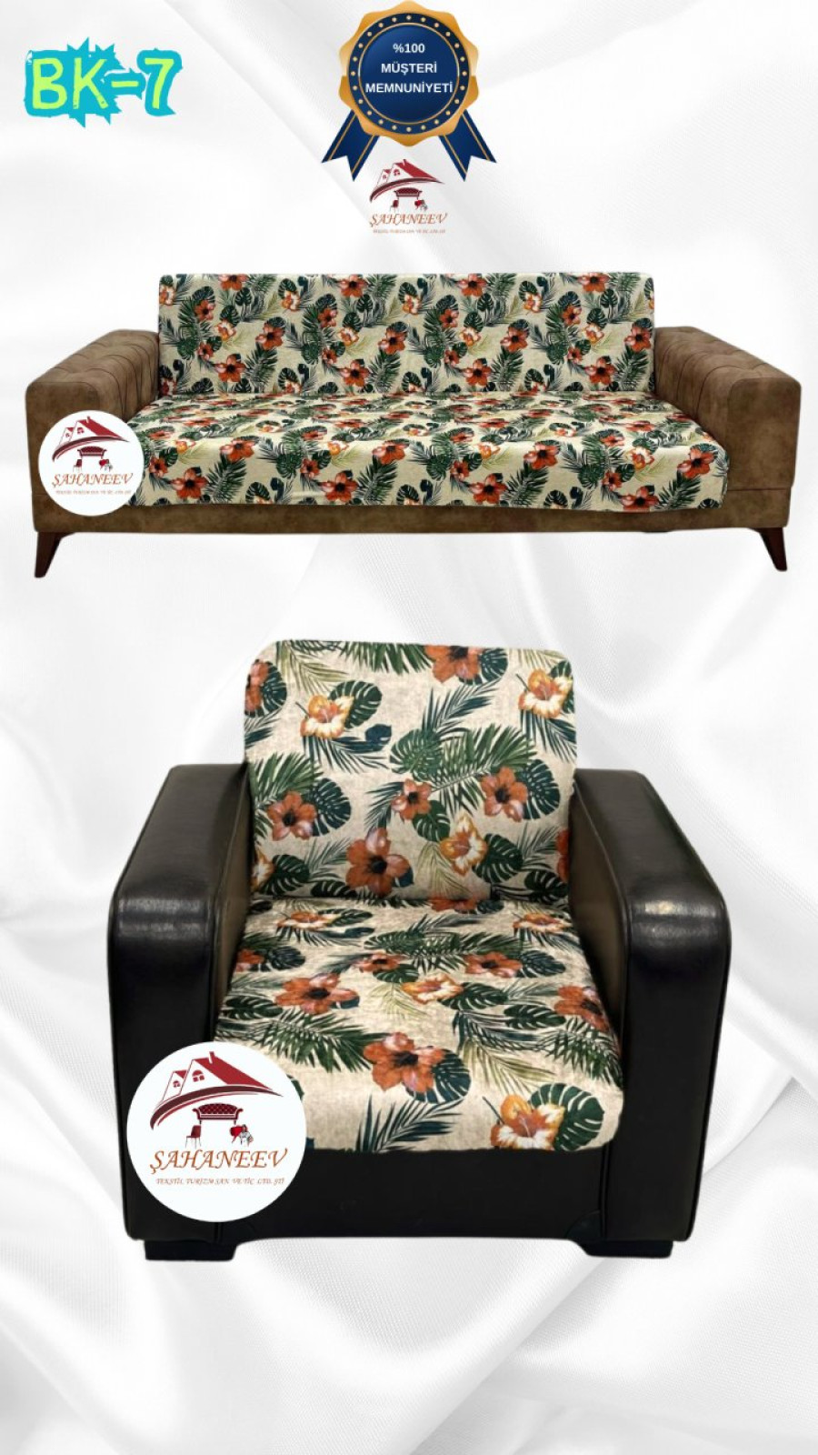 Patterned Printed Velvet Armless Sofa Cover - Elastic Flexible Sofa Set Protector Set Model BK-07 Color 3+1 (2 Piece Set) Custom Size