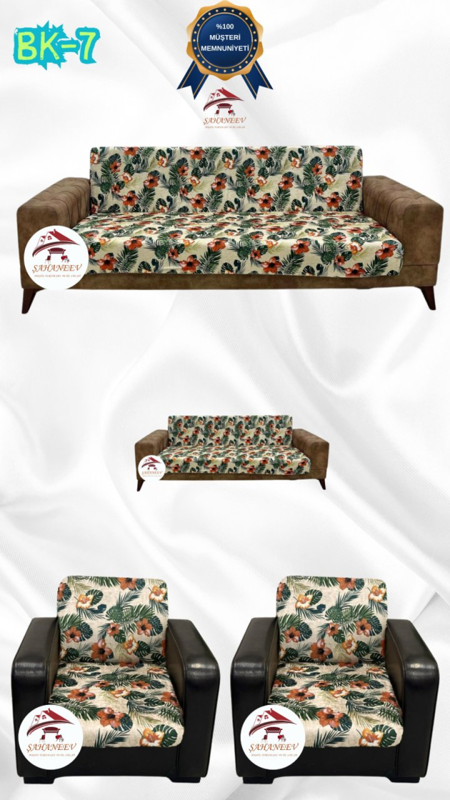 Desenli Baskılı Kadife Kolsuz Koltuk Kılıfı - Elastik Esnek Koltuk Takımı Koruyucu Set Model BK-07 Renk 3+2+1+1 (4 Parça Set) Özel Ölçü