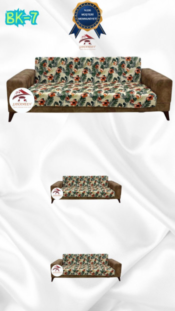 Desenli Baskılı Kadife Kolsuz Koltuk Kılıfı - Elastik Esnek Koltuk Takımı Koruyucu Set Model BK-07 Renk 3+2+2 (3 Parça Set)