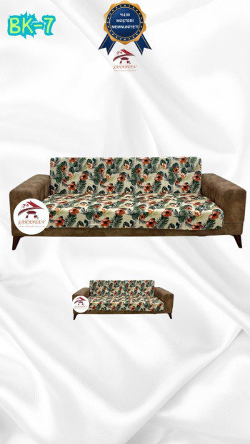 Patterned Printed Velvet Armless Sofa Cover - Elastic Flexible Sofa Set Protector Set Model BK-07 Color 3+2 (2 Piece Set)