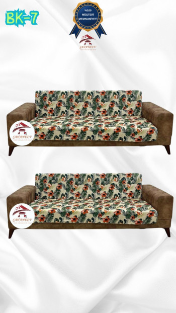 Desenli Baskılı Kadife Kolsuz Koltuk Kılıfı - Elastik Esnek Koltuk Takımı Koruyucu Set Model BK-07 Renk 3+3 (2 Parça Set)