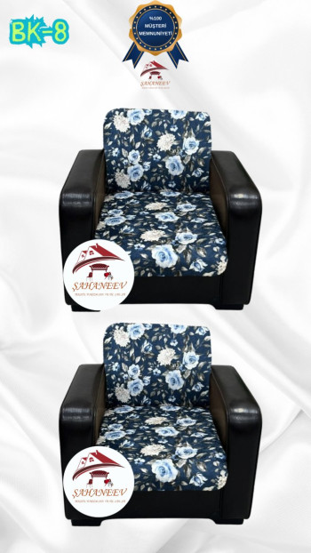 Patterned Printed Velvet Armless Sofa Cover - Elastic Flexible Sofa Set Protector Set Model BK-08 Color 1+1 (2 Piece Set)