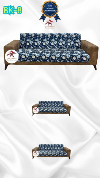 Desenli Baskılı Kadife Kolsuz Koltuk Kılıfı - Elastik Esnek Koltuk Takımı Koruyucu Set Model BK-08 Renk 3+2+2 (3 Parça Set)