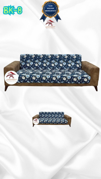 Patterned Printed Velvet Armless Sofa Cover - Elastic Flexible Sofa Set Protector Set Model BK-08 Color 3+2 (2 Piece Set)