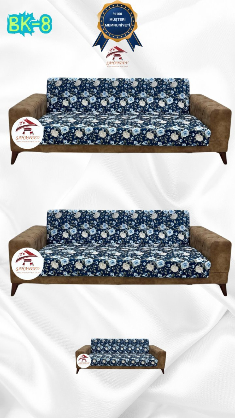 Patterned Printed Velvet Armless Sofa Cover - Elastic Flexible Sofa Set Protector Set Model BK-08 Color 3+3+2 (3 Piece Set)