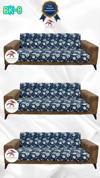 Desenli Baskılı Kadife Kolsuz Koltuk Kılıfı - Elastik Esnek Koltuk Takımı Koruyucu Set Model BK-08 Renk 3+3+3 (3 Parça Set)
