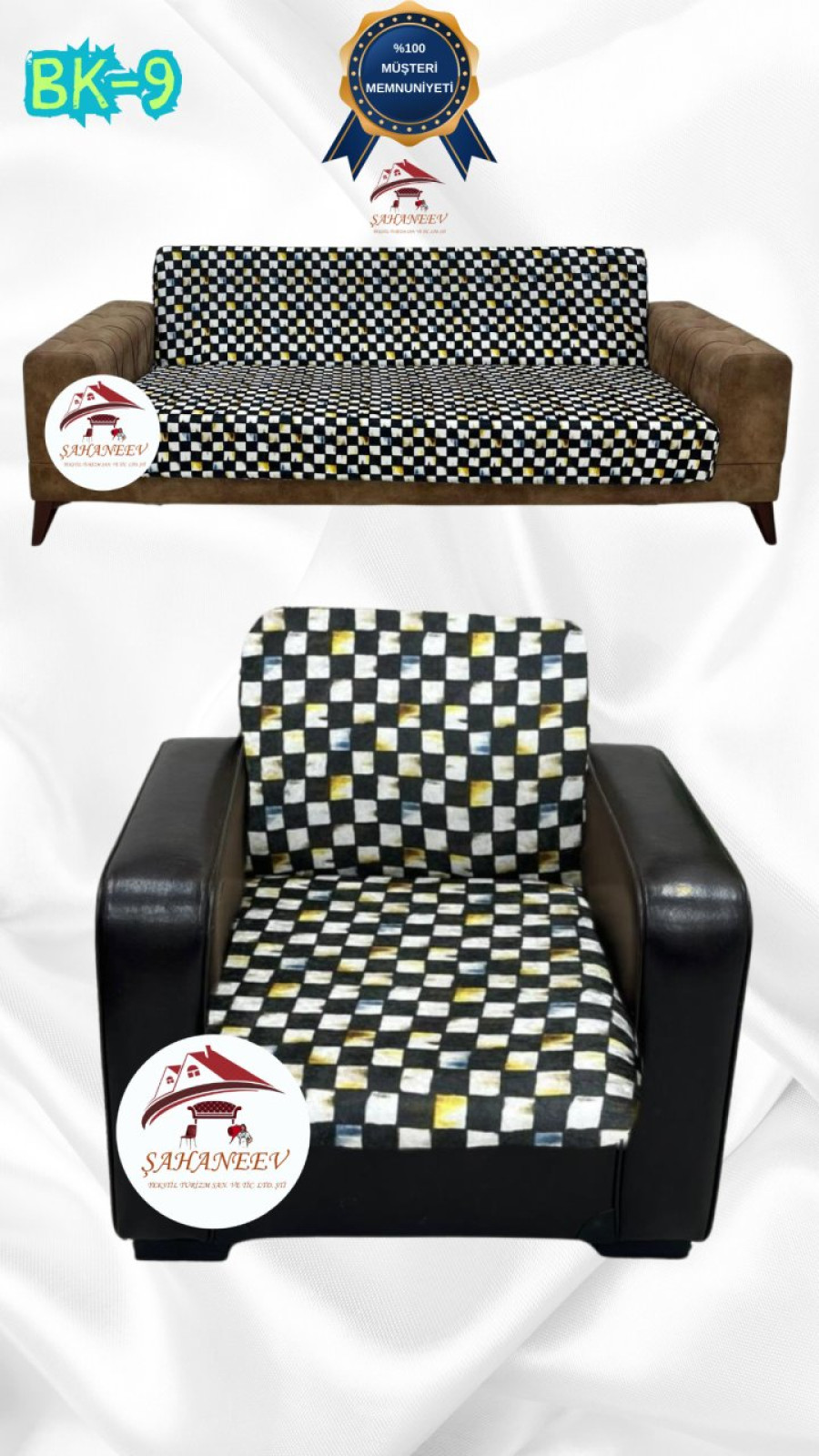 Patterned Printed Velvet Armless Sofa Cover - Elastic Flexible Sofa Set Protector Set Model BK-09 Color 3+1 (2 Piece Set)