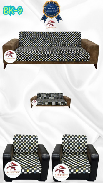 Desenli Baskılı Kadife Kolsuz Koltuk Kılıfı - Elastik Esnek Koltuk Takımı Koruyucu Set Model BK-09 Renk 3+2+1+1 (4 Parça Set)