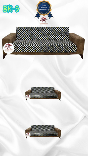 Desenli Baskılı Kadife Kolsuz Koltuk Kılıfı - Elastik Esnek Koltuk Takımı Koruyucu Set Model BK-09 Renk 3+2+2 (3 Parça Set)