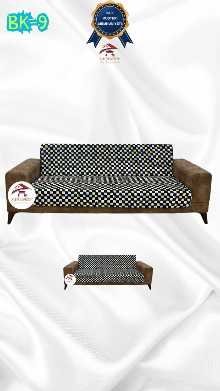 Patterned Printed Velvet Armless Sofa Cover - Elastic Flexible Sofa Set Protector Set Model BK-09 Color 3+2 (2 Piece Set) Custom Size