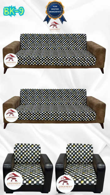 Desenli Baskılı Kadife Kolsuz Koltuk Kılıfı - Elastik Esnek Koltuk Takımı Koruyucu Set Model BK-09 Renk 3+3+1+1 (4 Parça Set)