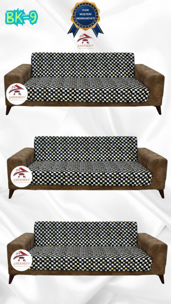 Desenli Baskılı Kadife Kolsuz Koltuk Kılıfı - Elastik Esnek Koltuk Takımı Koruyucu Set Model BK-09 Renk 3+3+3 (3 Parça Set)