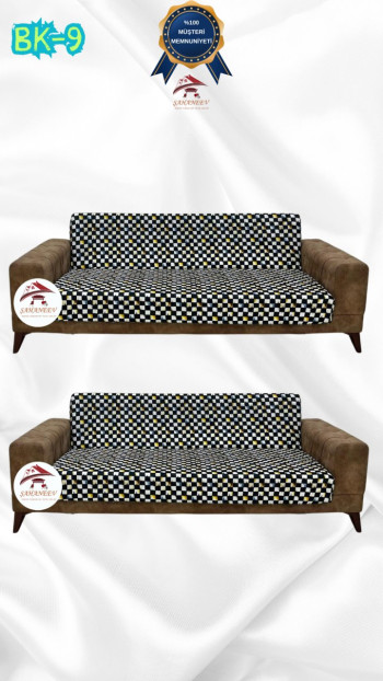 Desenli Baskılı Kadife Kolsuz Koltuk Kılıfı - Elastik Esnek Koltuk Takımı Koruyucu Set Model BK-09 Renk 3+3 (2 Parça Set)
