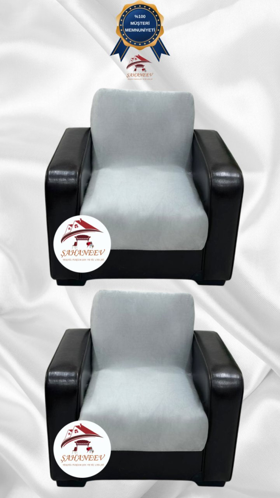 İtalyan Süet Kumaş Elastik Esnek Koruyucu Kolsuz Koltuk Örtüsü Açık Gri Renk 1+1 (2 Parça Set) Özel Ölçü