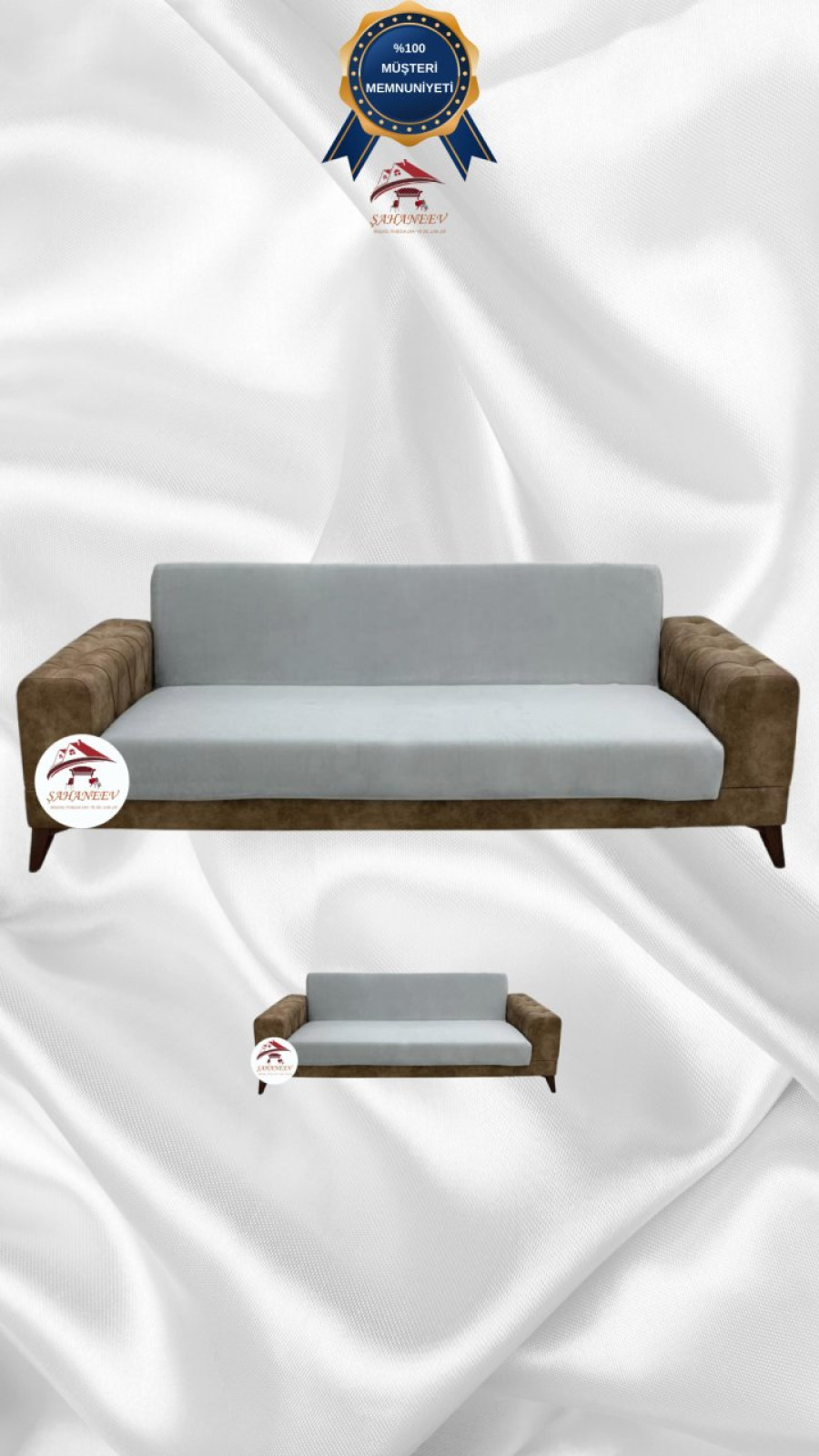 İtalyan Süet Kumaş Elastik Esnek Koruyucu Kolsuz Koltuk Örtüsü Açık Gri Renk 3+2 (2 Parça Set)