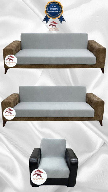 Italian Suede Fabric Elastic Flexible Protective Armless Sofa Cover Light Gray Color 3+3+1 (3 Piece Set)