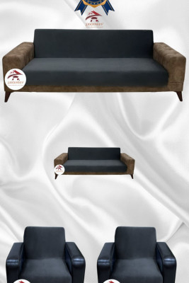 İtalyan Süet Kumaş Elastik Esnek Koruyucu Kolsuz Koltuk Örtüsü Antrasit Renk 3+2+1+1 (4 Parça Set)