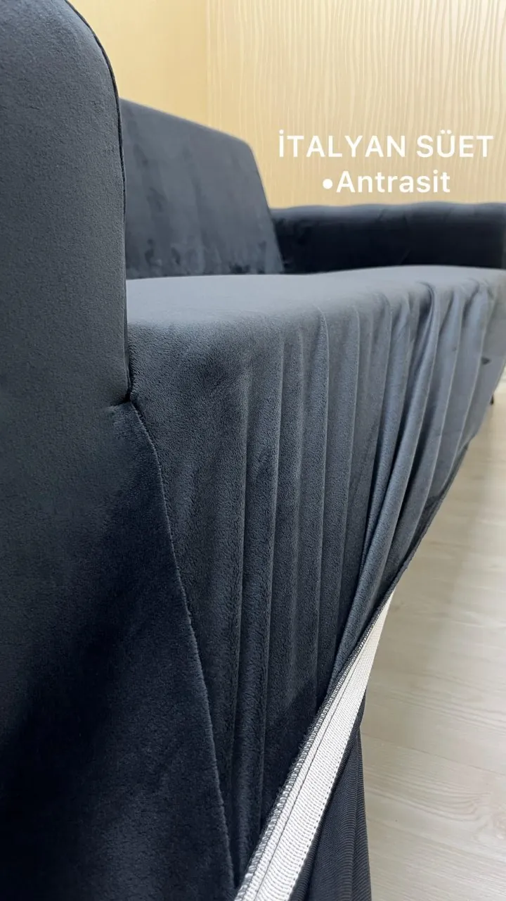 Italian Suede Fabric Elastic Flexible Protective Armless Sofa Cover Anthracite Color 3+2+1+1 (4 Piece Set)