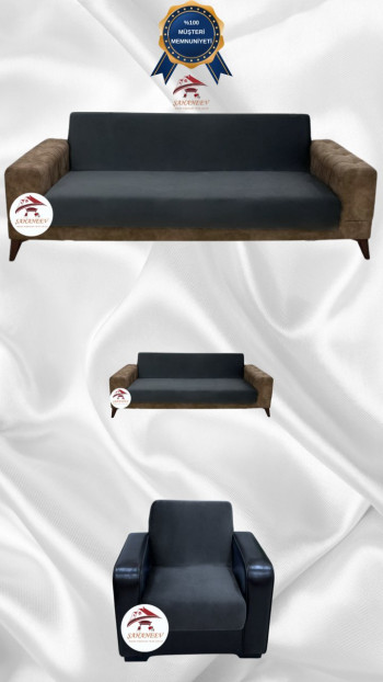 Italian Suede Fabric Elastic Flexible Protective Armless Sofa Cover Anthracite Color 3+2+1 (3 Piece Set)