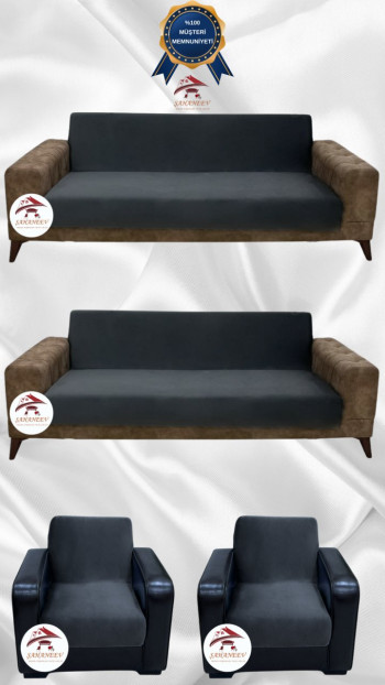 Italian Suede Fabric Elastic Flexible Protective Armless Sofa Cover Anthracite Color 3+3+1+1 (4 Piece Set)