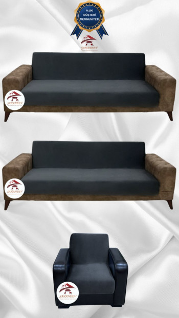 Italian Suede Fabric Elastic Flexible Protective Armless Sofa Cover Anthracite Color 3+3+1 (3 Piece Set)