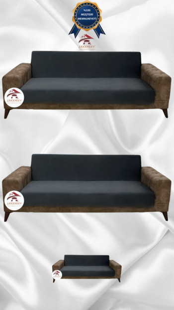 Italian Suede Fabric Elastic Flexible Protective Armless Sofa Cover Anthracite Color 3+3+2 (3 Piece Set)