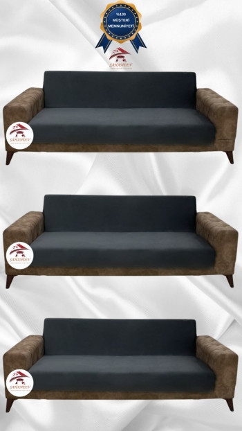 Italian Suede Fabric Elastic Flexible Protective Armless Sofa Cover Anthracite Color 3+3+3 (3 Piece Set)