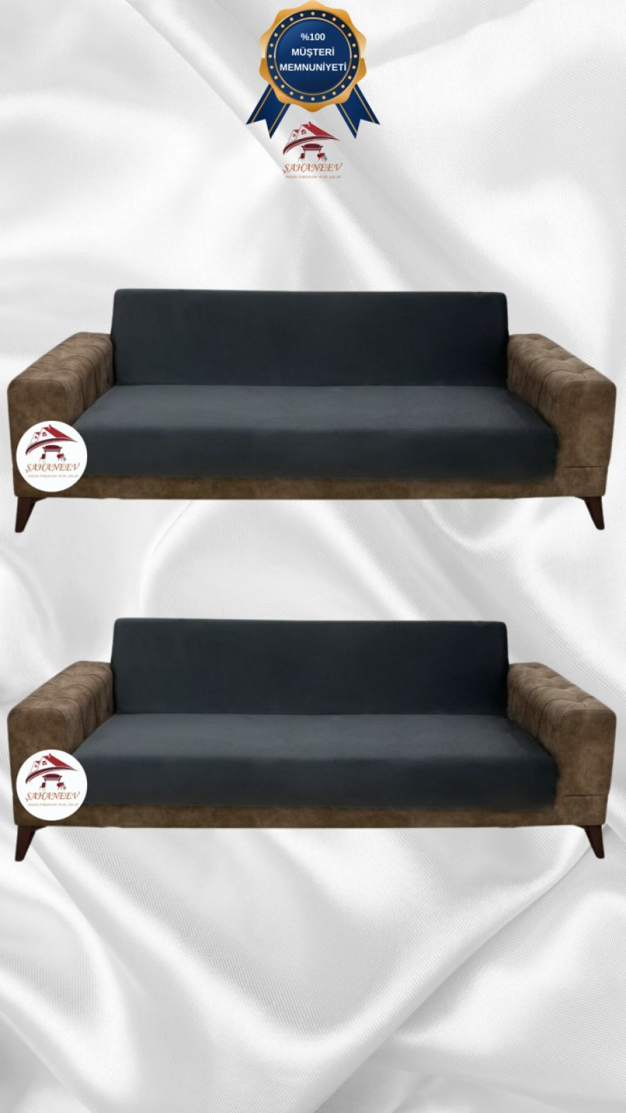 İtalyan Süet Kumaş Elastik Esnek Koruyucu Kolsuz Koltuk Örtüsü Antrasit Renk 3+3 (2 Parça Set)