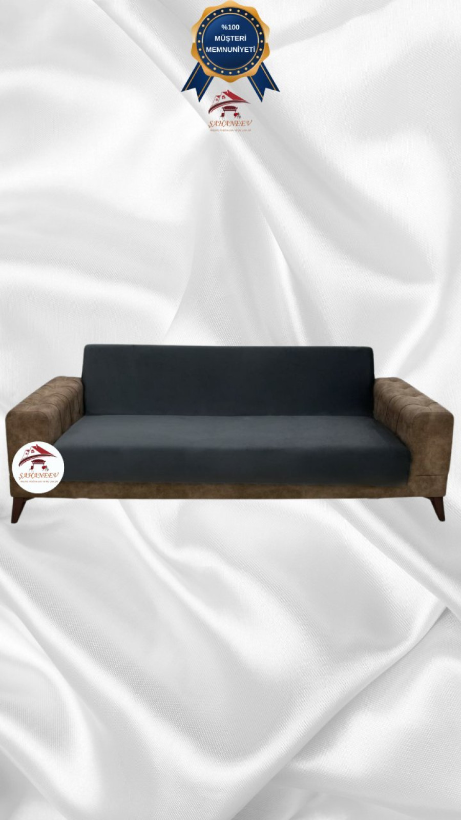 Italian Suede Fabric Elastic Flexible Protective Armless Sofa Cover Anthracite Color 3-Seater Set (1 Piece)