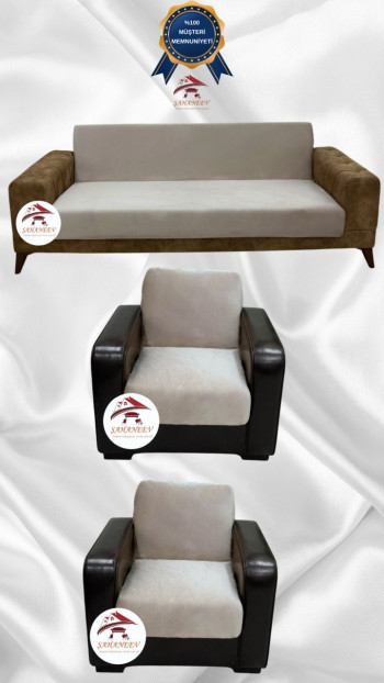 Italian Suede Fabric Elastic Flexible Protective Armless Sofa Cover Beige Color 3+1+1 (3 Piece Set)