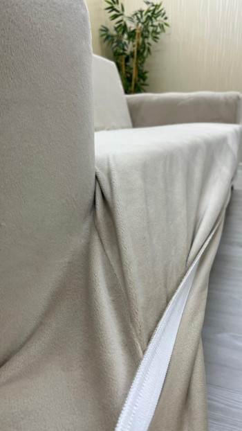 Italian Suede Fabric Elastic Flexible Protective Armless Sofa Cover Beige Color 3+3+1+1 (4 Piece Set)