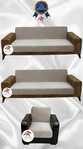 Italian Suede Fabric Elastic Flexible Protective Armless Sofa Cover Beige Color 3+3+1 (3 Piece Set)