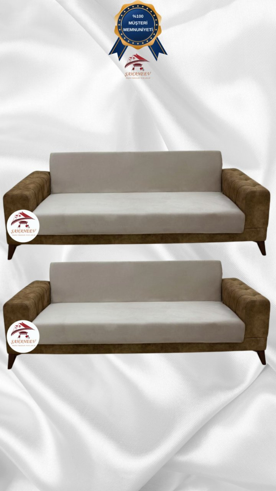 İtalyan Süet Kumaş Elastik Esnek Koruyucu Kolsuz Koltuk Örtüsü Bej Renk 3+3 (2 Parça Set)