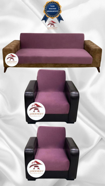 Italian Suede Fabric Elastic Flexible Protective Armless Sofa Cover Rose Color 3+1+1 (3 Piece Set)