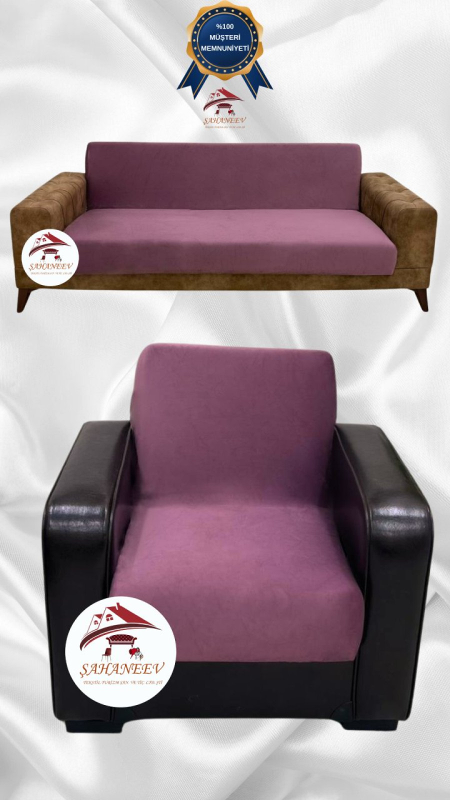 İtalyan Süet Kumaş Elastik Esnek Koruyucu Kolsuz Koltuk Örtüsü Gülkurusu Renk 3+1 (2 Parça Set) Özel Ölçü