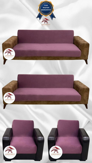 Italian Suede Fabric Elastic Flexible Protective Armless Sofa Cover Rose Color 3+3+1+1 (4 Piece Set)