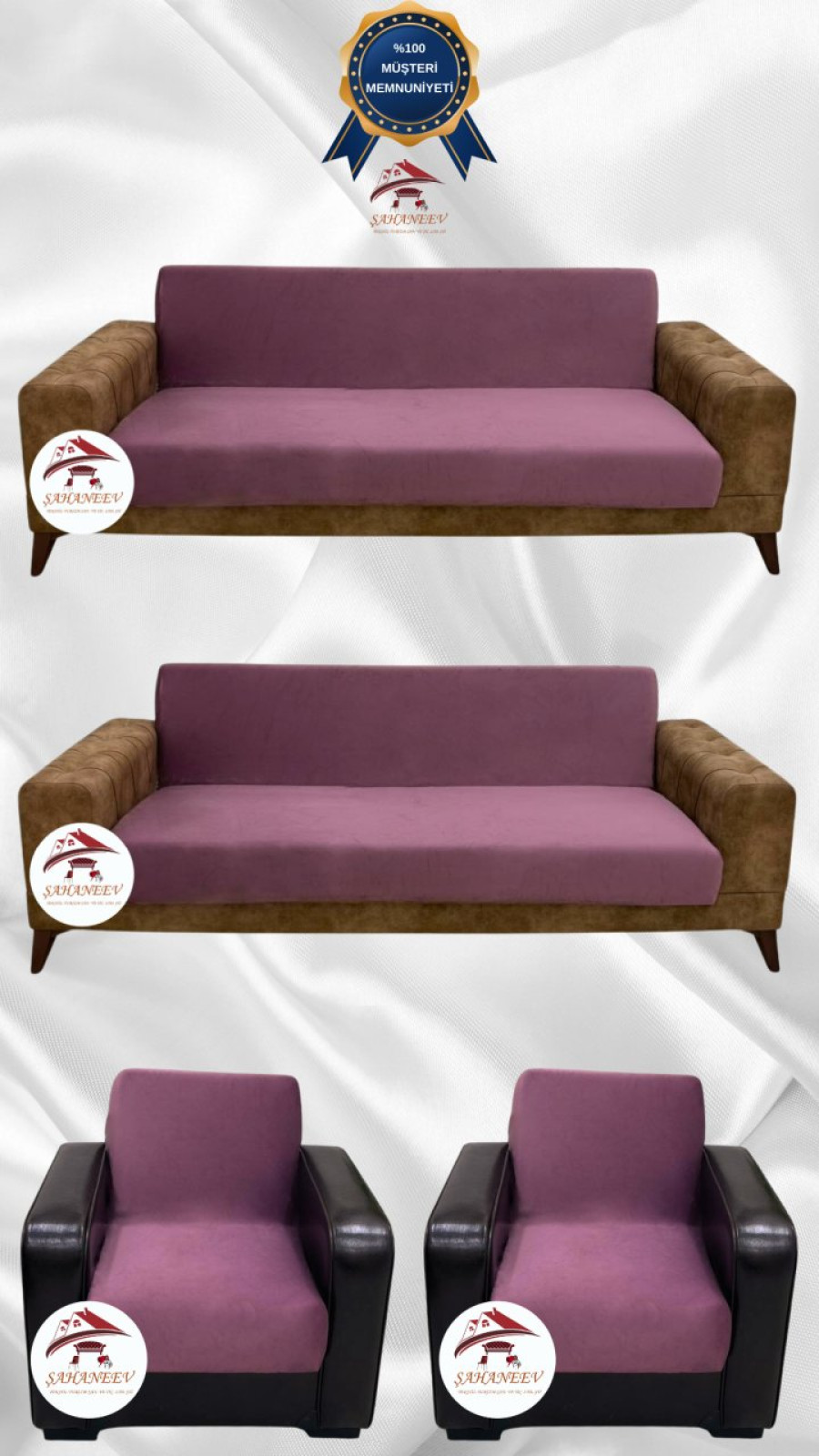 İtalyan Süet Kumaş Elastik Esnek Koruyucu Kolsuz Koltuk Örtüsü Gülkurusu Renk 3+3+1+1 (4 Parça Set)