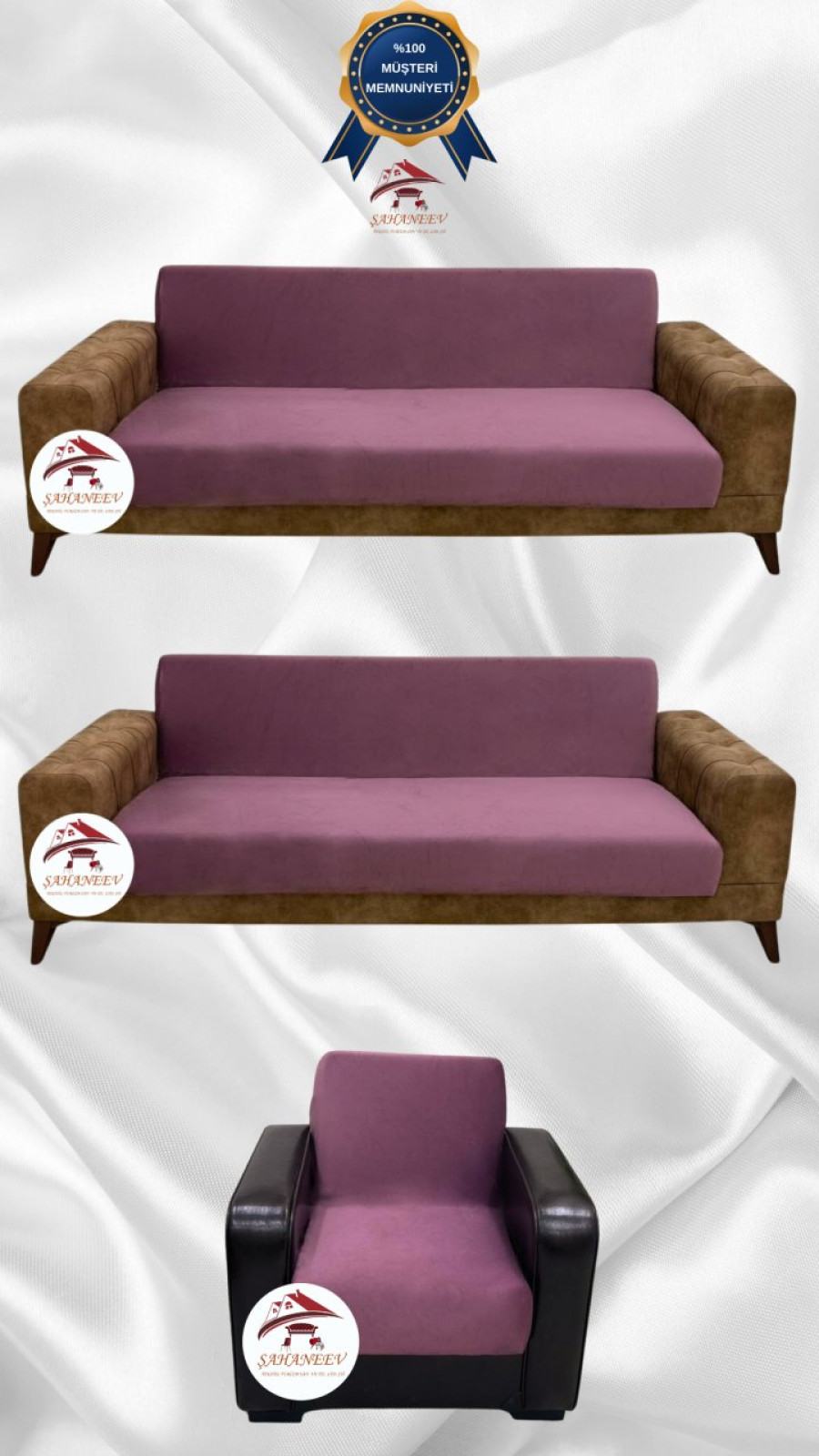 İtalyan Süet Kumaş Elastik Esnek Koruyucu Kolsuz Koltuk Örtüsü Gülkurusu Renk 3+3+1 (3 Parça Set)