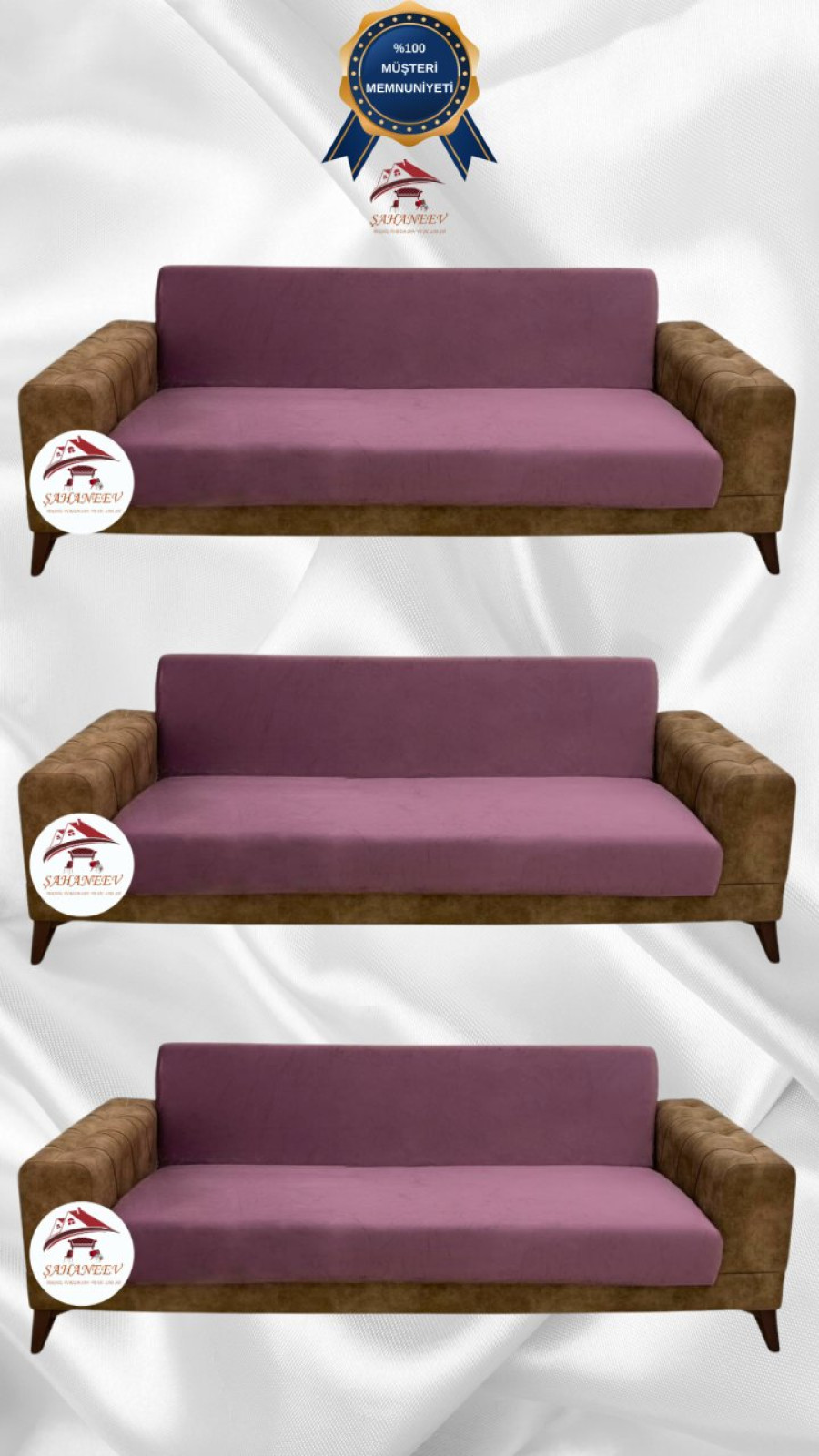 İtalyan Süet Kumaş Elastik Esnek Koruyucu Kolsuz Koltuk Örtüsü Gülkurusu Renk 3+3+3 (3 Parça Set)