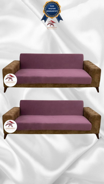 Italian Suede Fabric Elastic Flexible Protective Armless Sofa Cover Rose Color 3+3 (2 Piece Set)