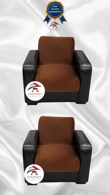 Italian Suede Fabric Elastic Flexible Protective Armless Sofa Cover Brown Color 1+1 (2 Piece Set)