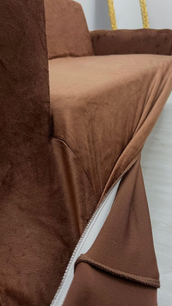 Italian Suede Fabric Elastic Flexible Protective Armless Sofa Cover Brown Color 2-Seater Set (1 Piece)