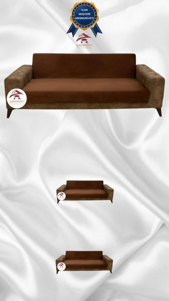 Italian Suede Fabric Elastic Flexible Protective Armless Sofa Cover Brown Color 3+2+2 (3 Piece Set)