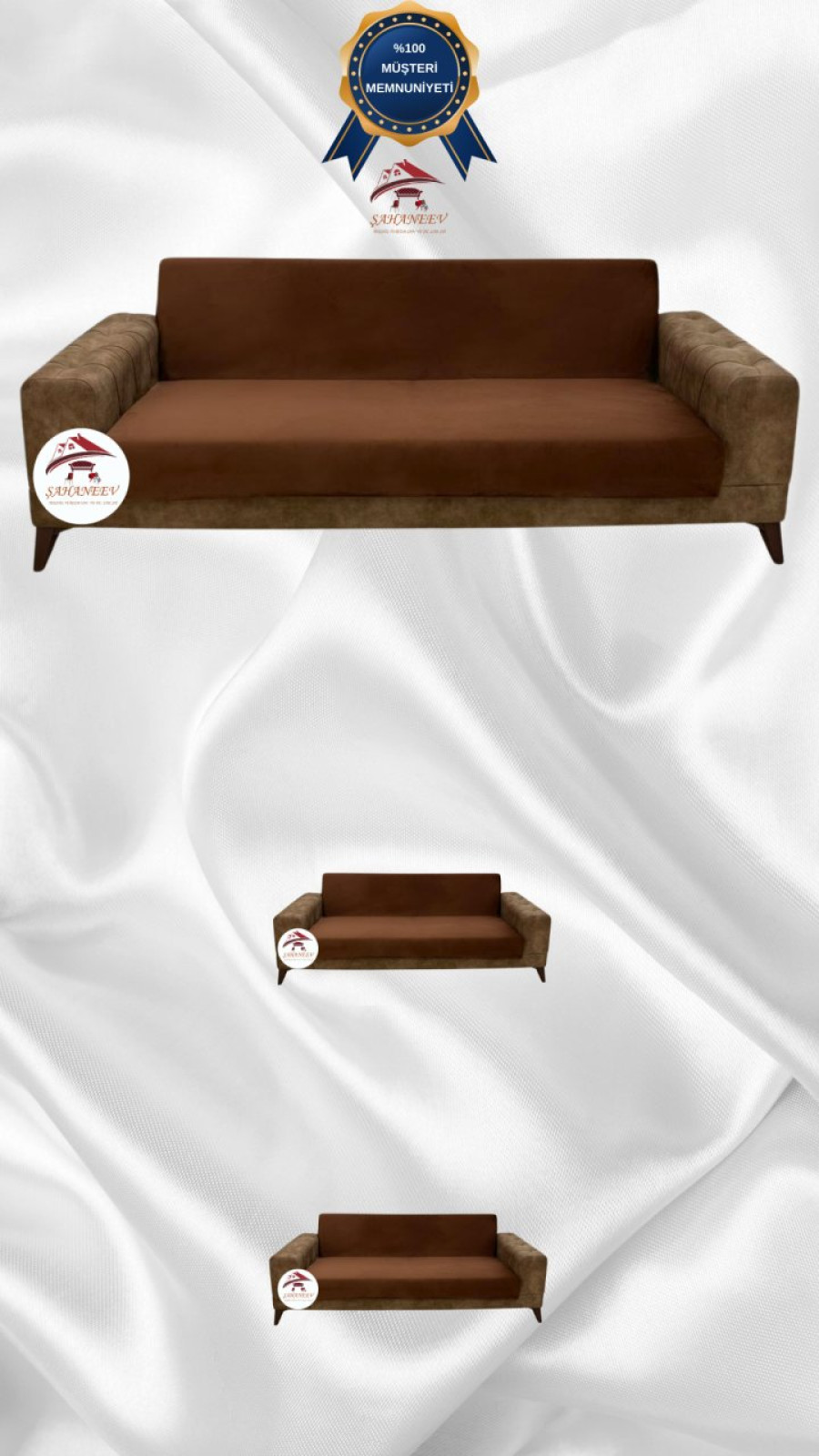 İtalyan Süet Kumaş Elastik Esnek Koruyucu Kolsuz Koltuk Örtüsü Kahverengi Renk 3+2+2 (3 Parça Set) Özel Ölçü