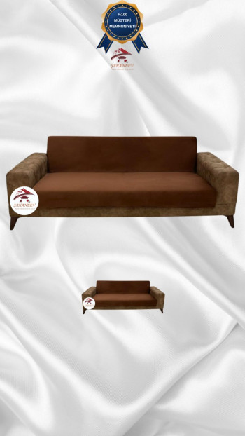 Italian Suede Fabric Elastic Flexible Protective Armless Sofa Cover Brown Color 3+2 (2 Piece Set)